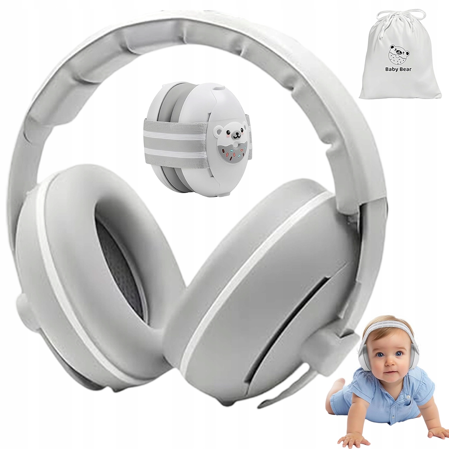 SŁUCHAWKI WYCISZAJĄCE DLA DZIECI NIEMOWLĄT PRZECIWHAŁASOWE OCHRONNE BIAŁE