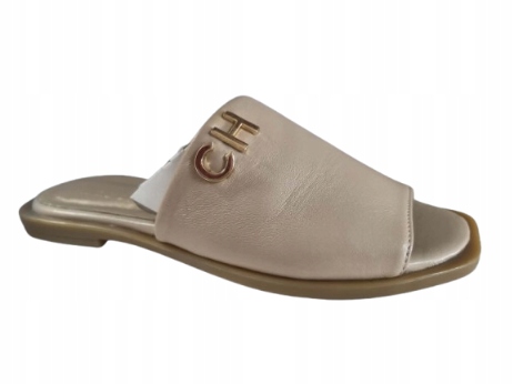Béžové nazouváky na léto, elegantní kožené, ploché CheBello 37