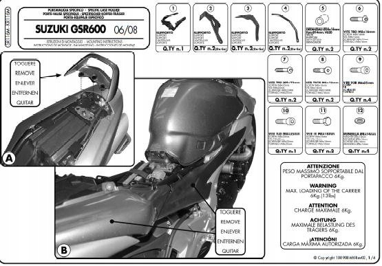 Kappa Stojan Centrálneho Kufra Suzuki Gsr 600 (06-11) (s Monolockovou Doskou)
