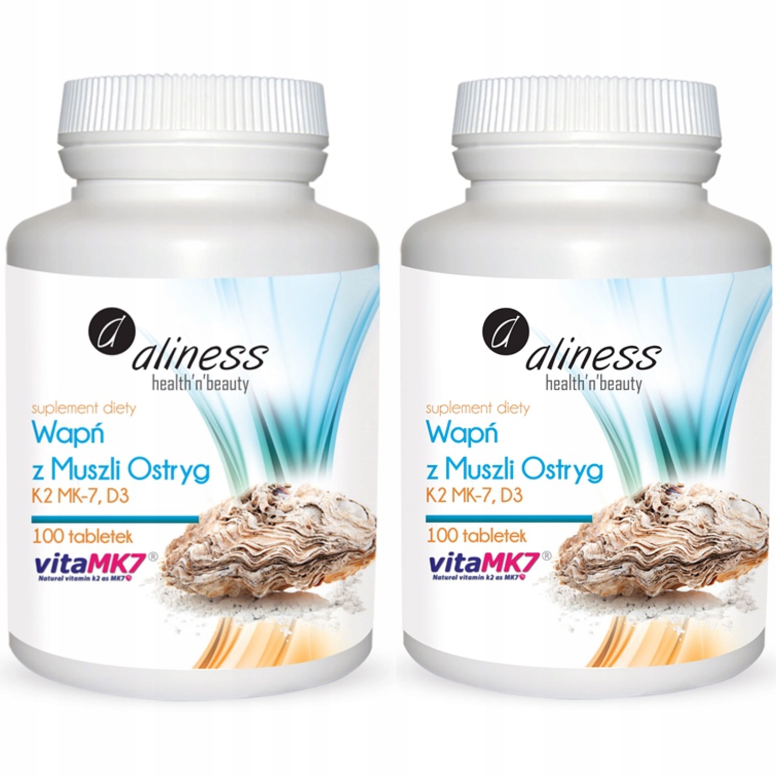 2x Aliness Wapń z muszli ostryg z K2MK7 i D3 Mocne Włosy Kości Osteoporoza