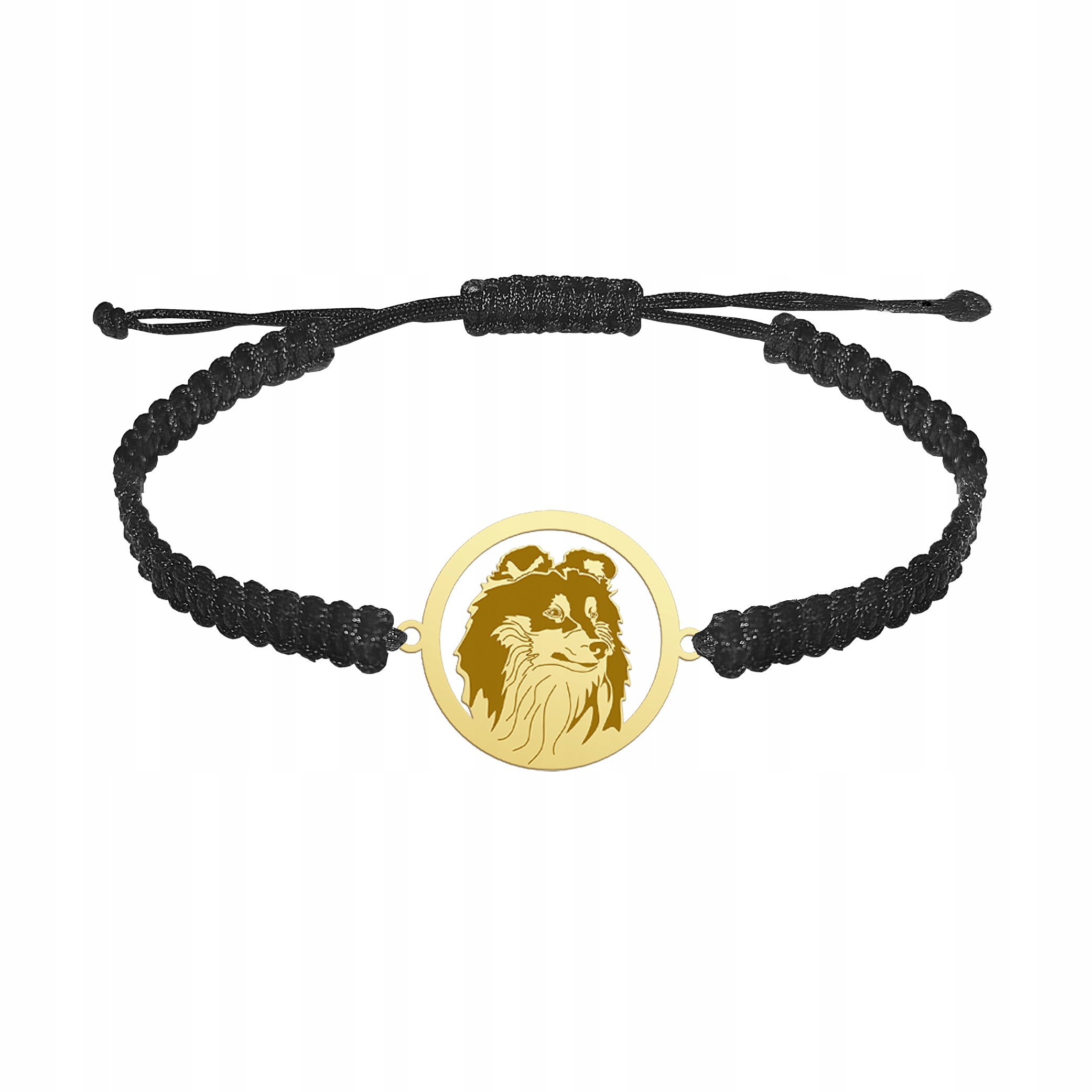 Zlatý náramek se psem Shetlandský ovčák 925 Šperky Makramé Gravírování