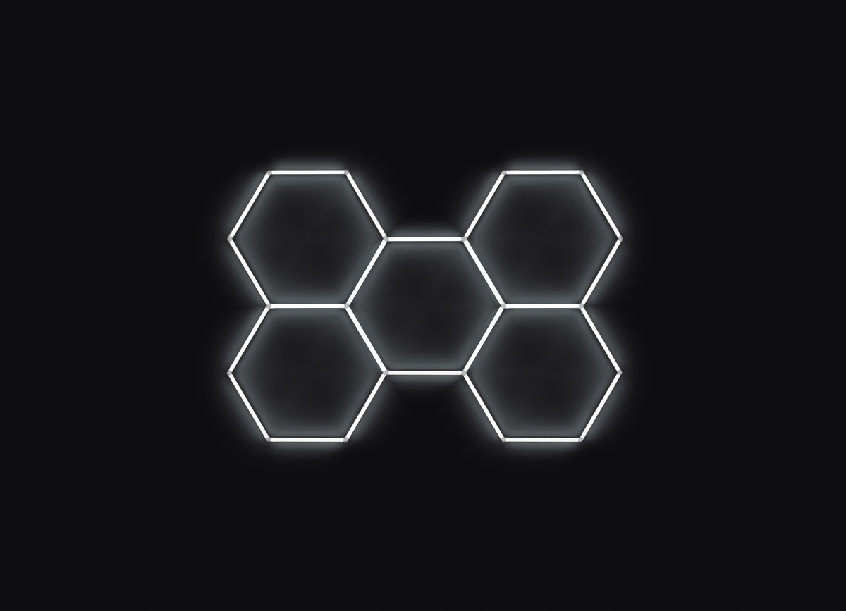 Escape6 Kompletné Led hexagónové svietidlo biele 6500 K, 5 elementov 238x168cm