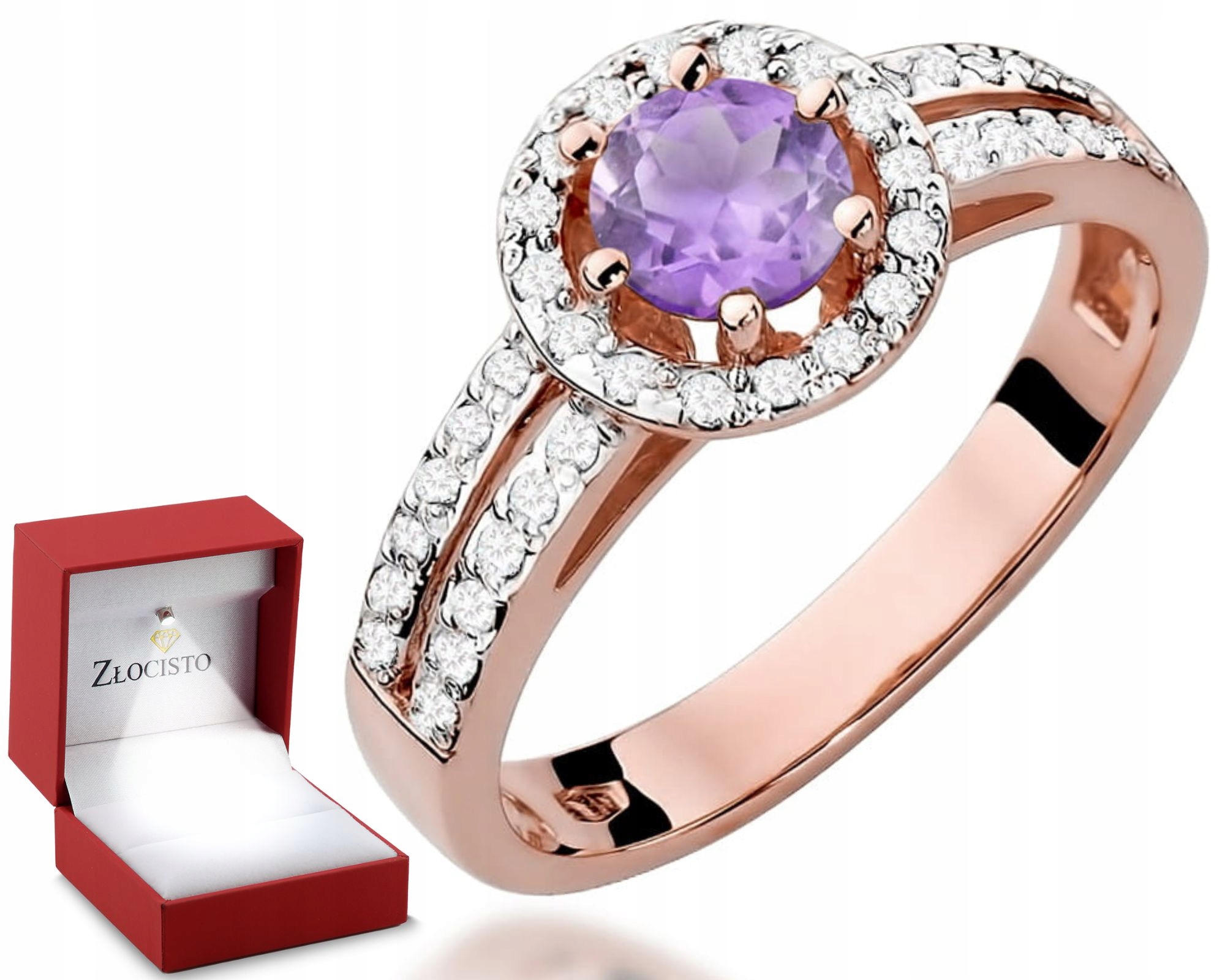 Prstýnek Ametyst Diamanty Růžové Zlato Gravírování 585 Bonus