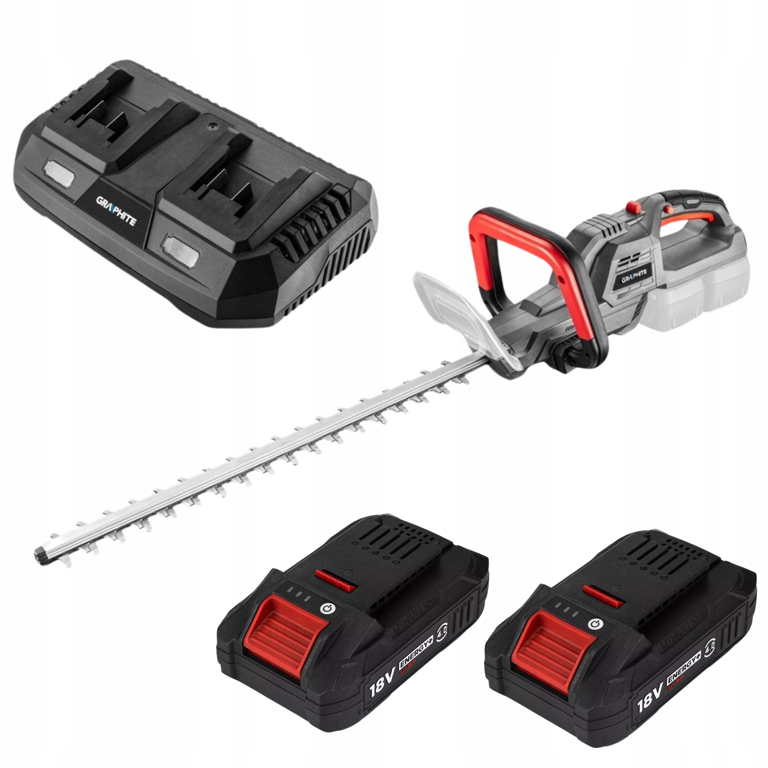 Nożyce Do Żywopłotu Akumulatorowe +2x Bateria 4Ah Ładowarka Graphite