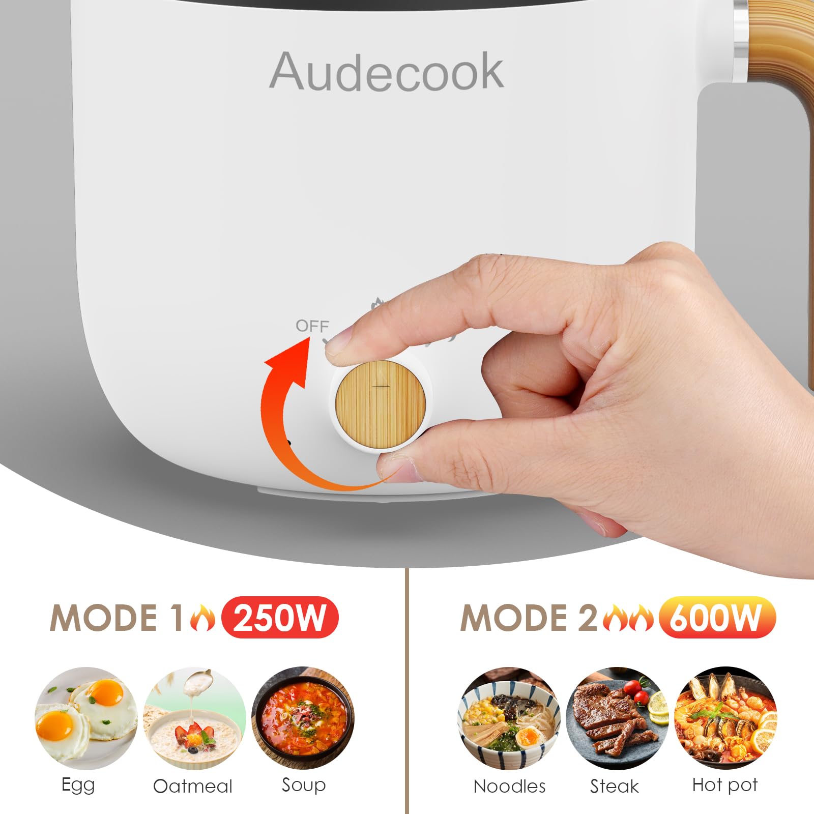 AUDECOOK Elektryczny Garnek I Parowar 1,5L Przenośny Mini Multicooker — miniatura 5