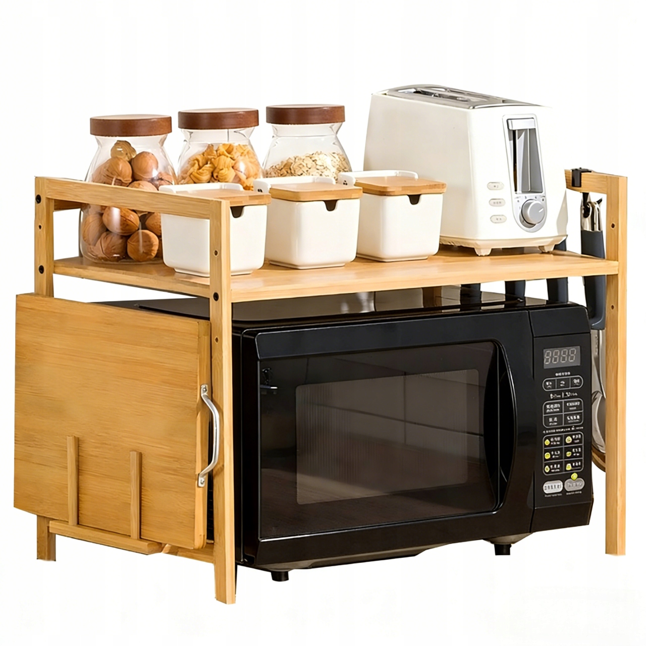Polička Na Mikrovlnku Kuchyňský Stojan Dřevěný Regál Bambusové Koření