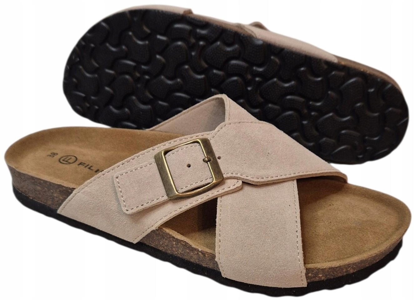 Filippo DK7919/26 Světle béžové nazouváky na korkové podrážce, semišová kůže, vel 37