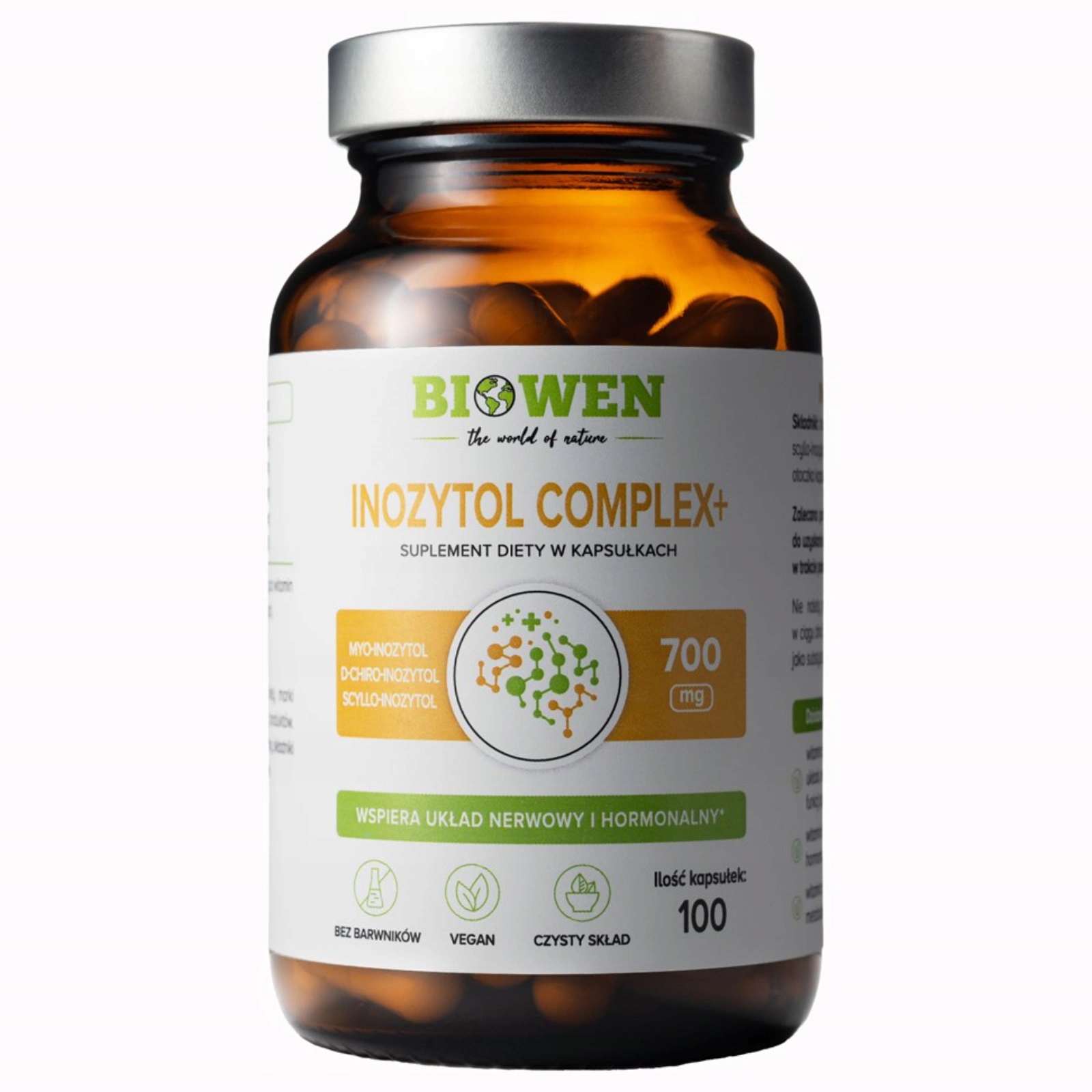 Biowen Inozytol 700 mg Myo D-chiro 100 kapsułek Mózg Nastrój Stres Pcos