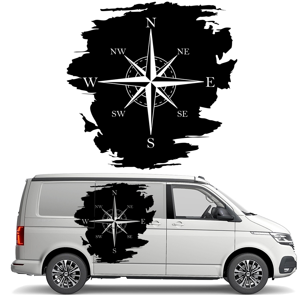 Samolepka Grafika na karavan a karavan Kompas Růže Větrů 90x92