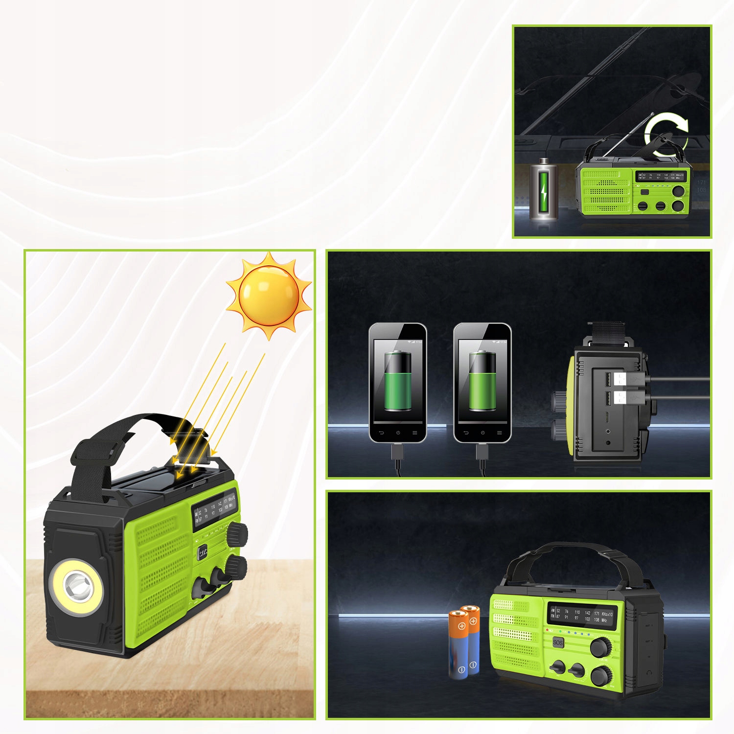 ALARMOWE RADIO SOLARNE FUNKCJA SOS LATARKA NA BIWAKI RYBY 8000MAH DYNAMO Radio AM FM