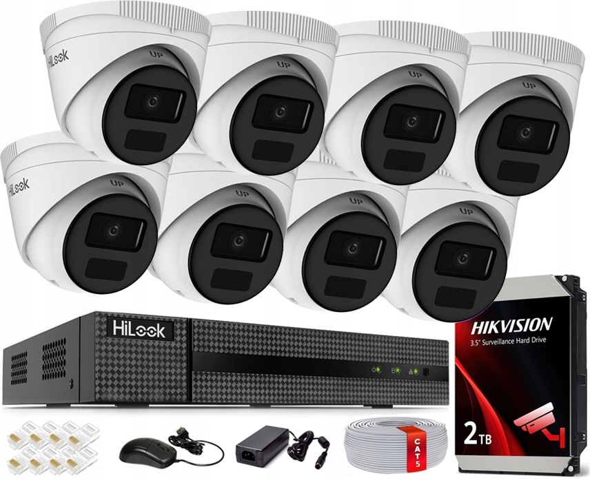 Sada monitorování Ip 4MPx 2K+ 8 kamer HiLook od společnosti Hikvision PoE rekordér