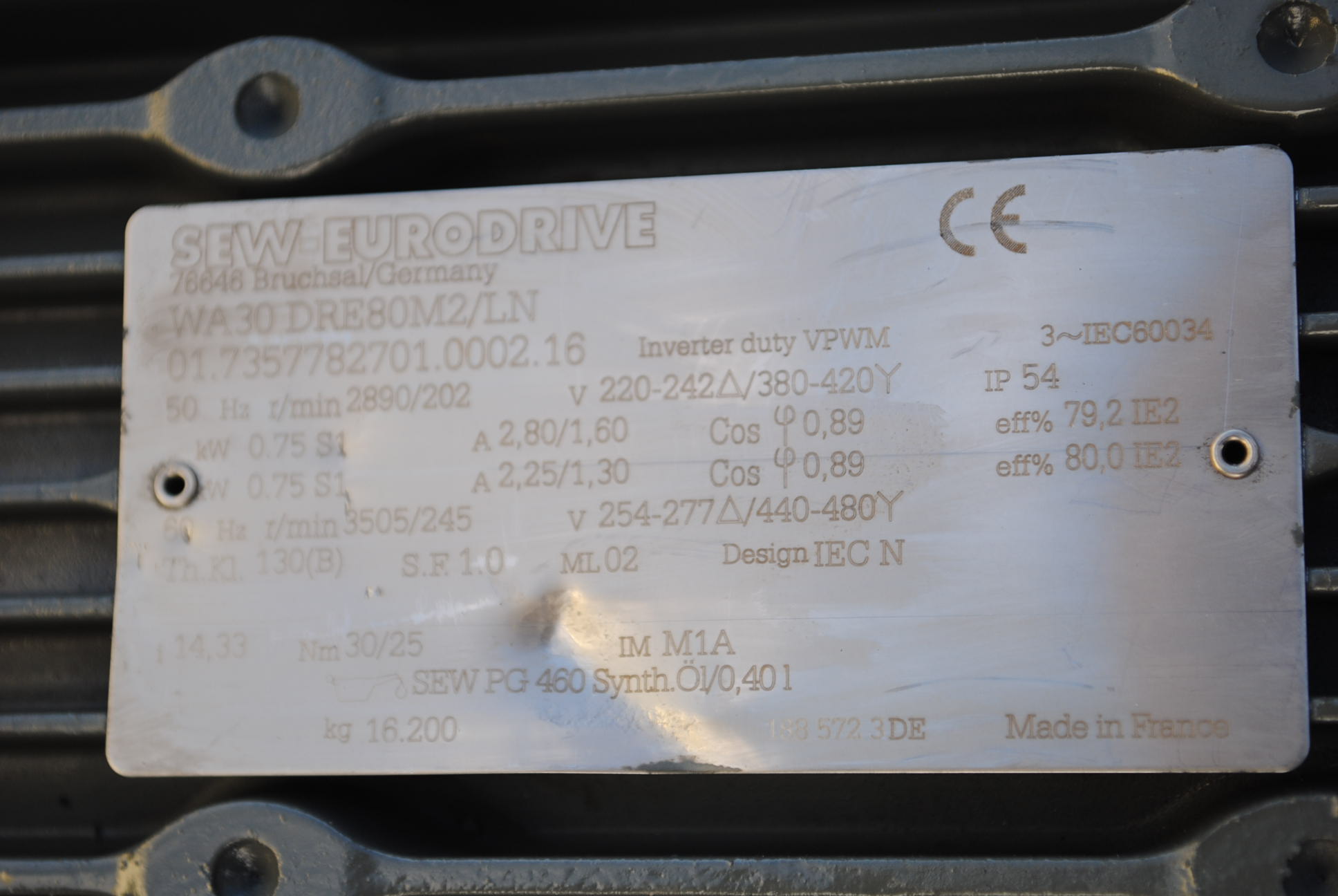 Motoreduktor kątowy 0.75kw. 202obr./min. SEW. Marka SEW