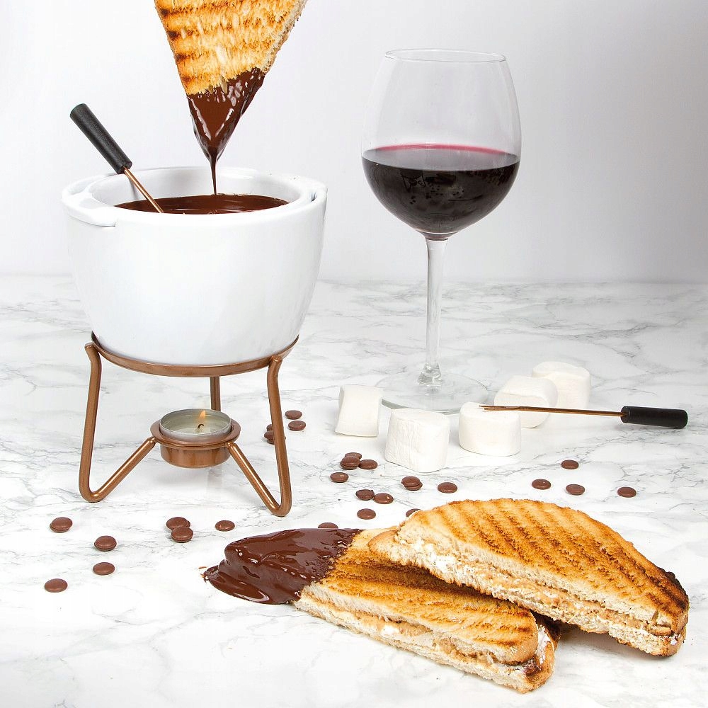 ZESTAW do FONDUE czekoladowego serowego CERAMICZNY Kolor biały