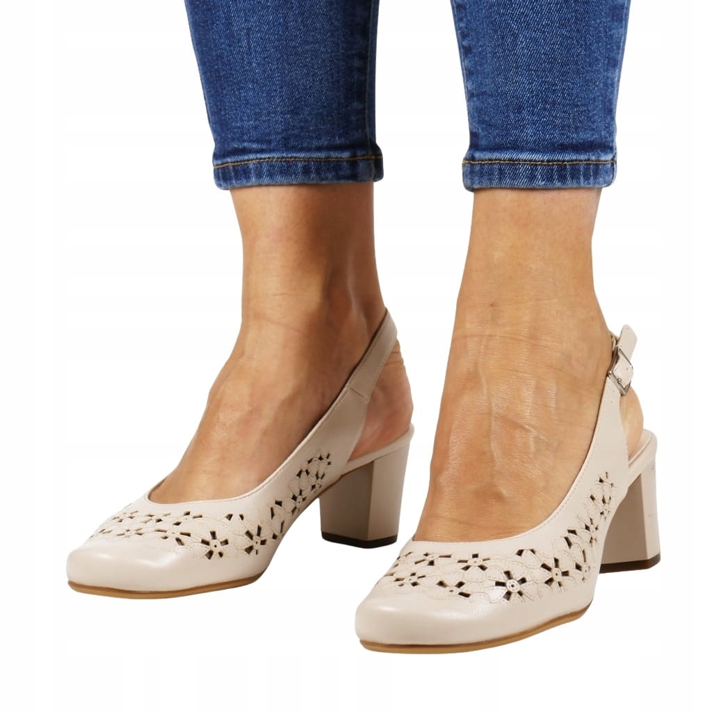 Šedé, Světlé Dámské Sandály Na Podpatku, Pohodlné, Elegantní, Ažurové, Velikost 39