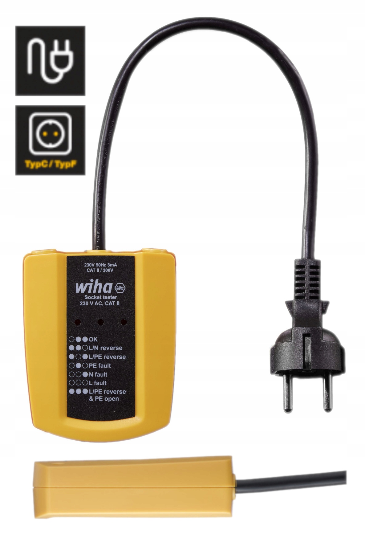 Wiha prosty i szybki tester gniazd sieciowych 230 V Ac, Cat II 45220