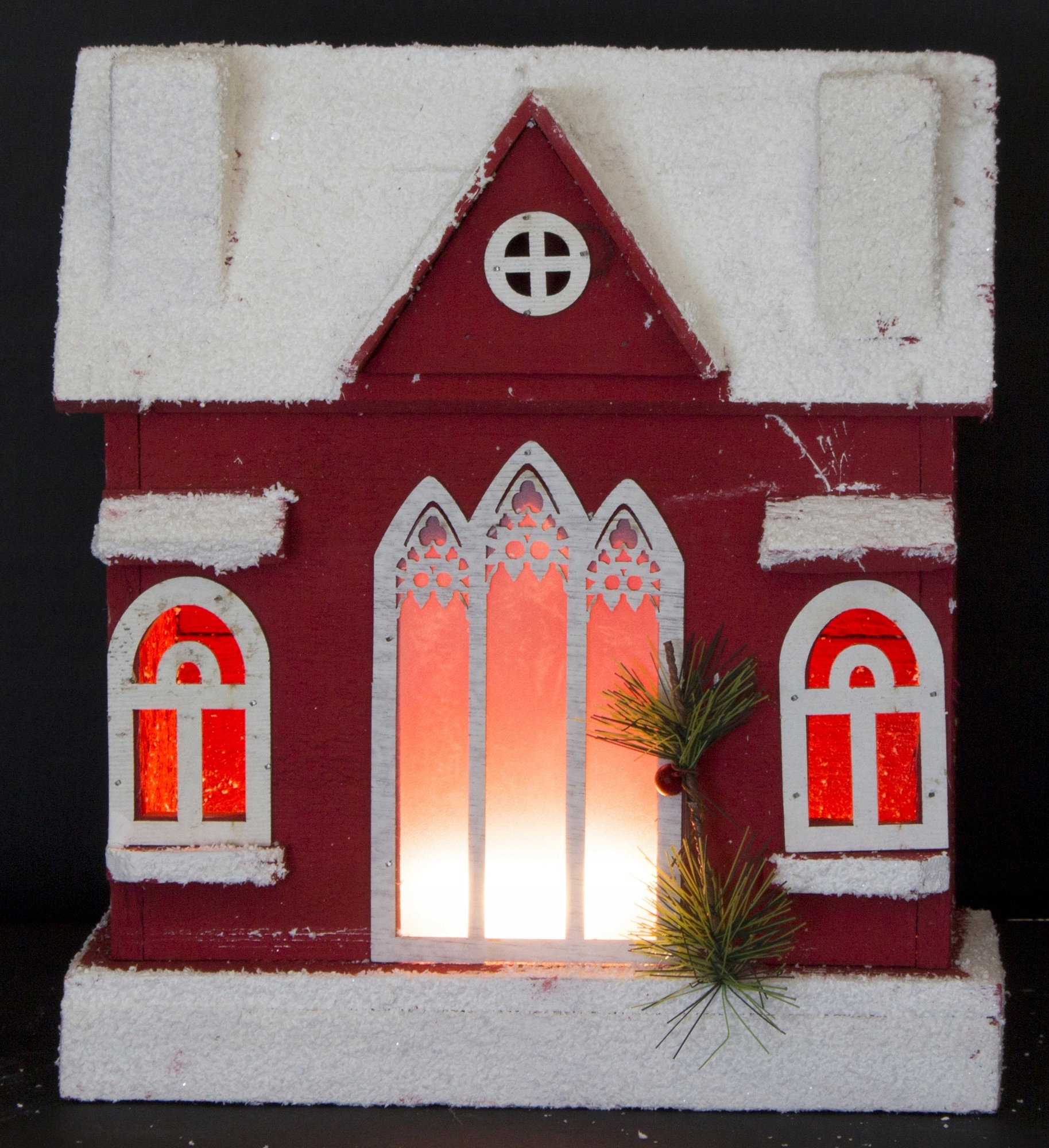 DOMEK DOM DREWNIANY CZERWONY PODŚWIETLANY LED Marka GlamurProjekt