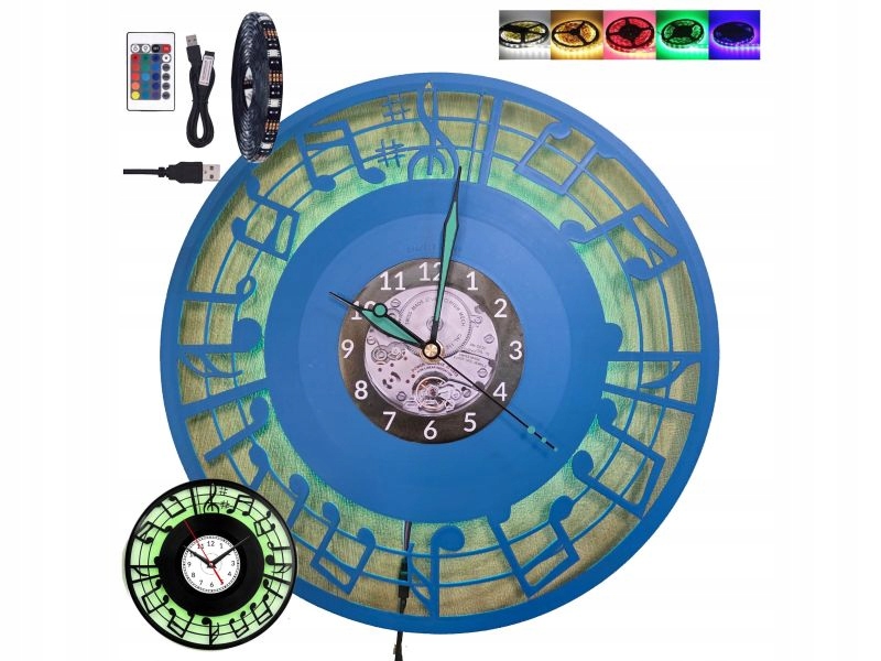 Noty Nástěnné hodiny 9 barev Led Rgb pro výběr Vinylová vinylová deska Dárek