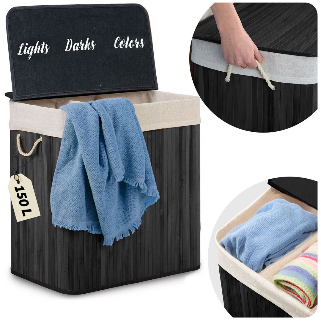 Bambusový koš na prádlo s víkem 150 l Massido Massido