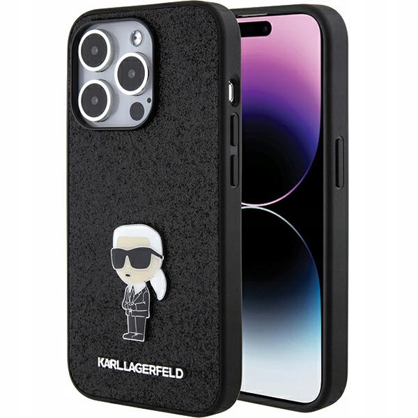 Pouzdro pro iPhone 15 Pro Max Karl Lagerfeld Glitter Ikonik Logo černé