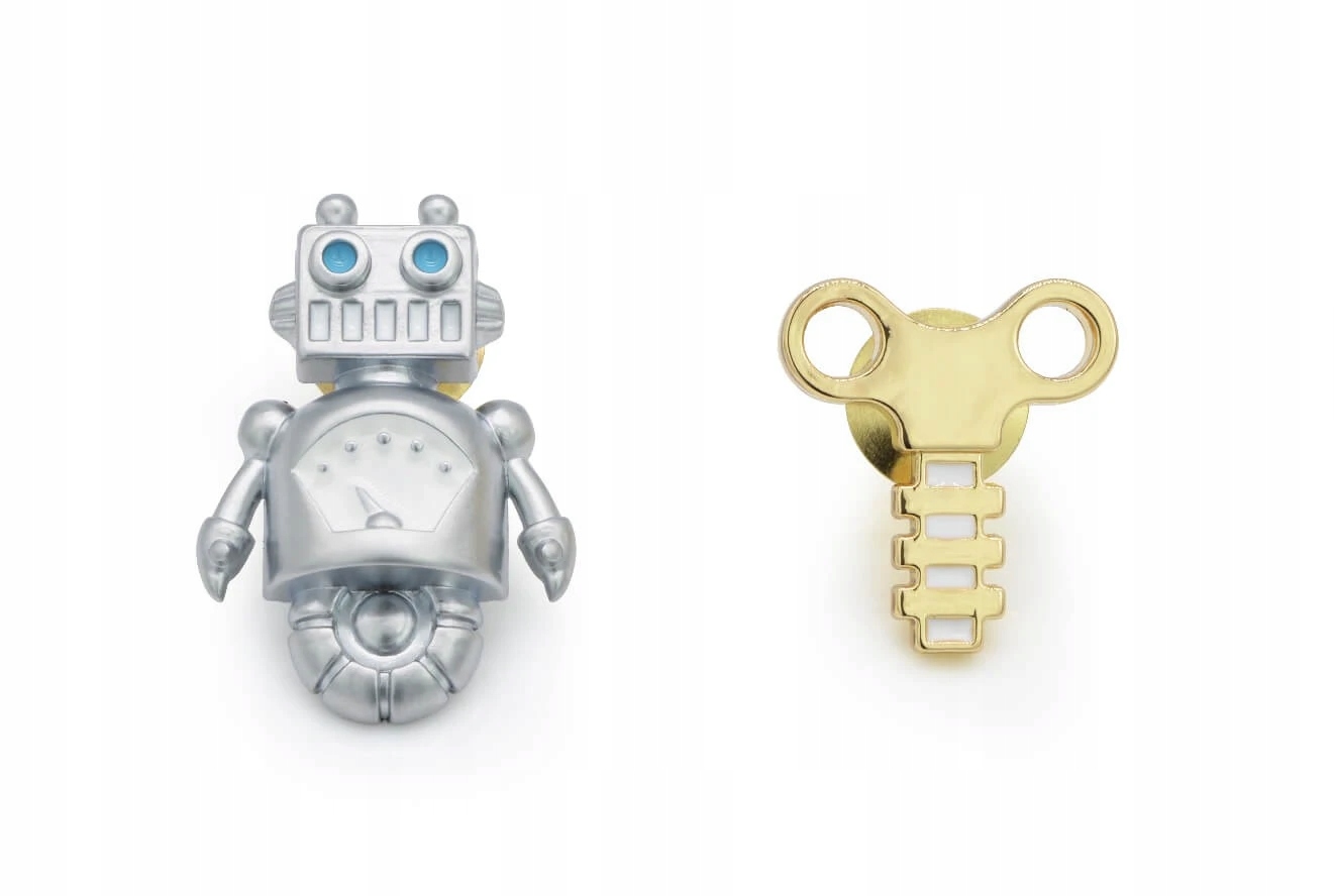 Ozdobné připínáčky na oblečení Klipsy na Batohy Tašky Pin robot a klíč Lux