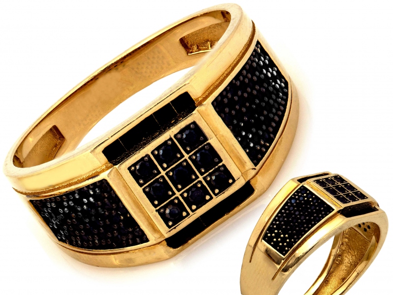 Elegantní zlatý prsten 585 zdobený černými zirkony 6.55 g R28 pro něj