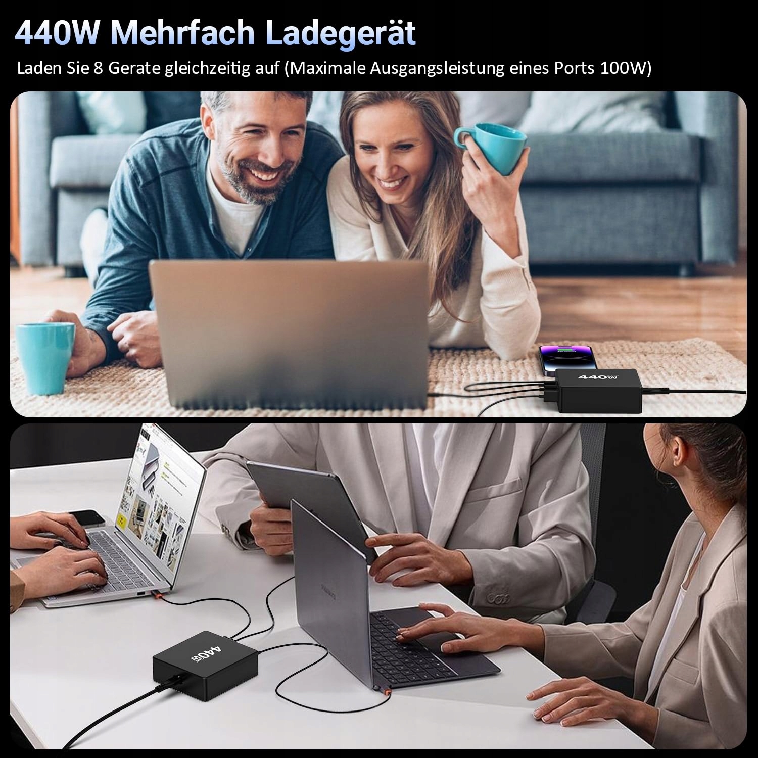 HSSNS Ładowarka USB-C 440W 8-Port Szybkie Ładowanie Laptop iPhone — miniatura 5
