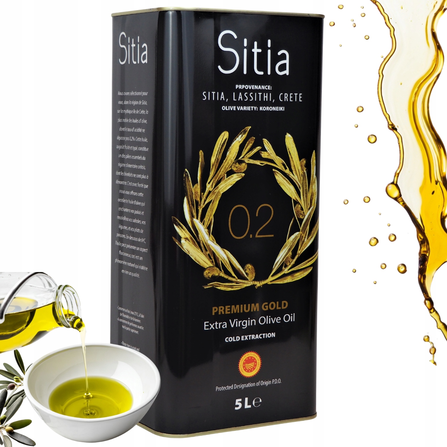 Grecka oliwa z oliwek Sitia Premium Extra Virgin 0,2% 5L data aż do 01/2028