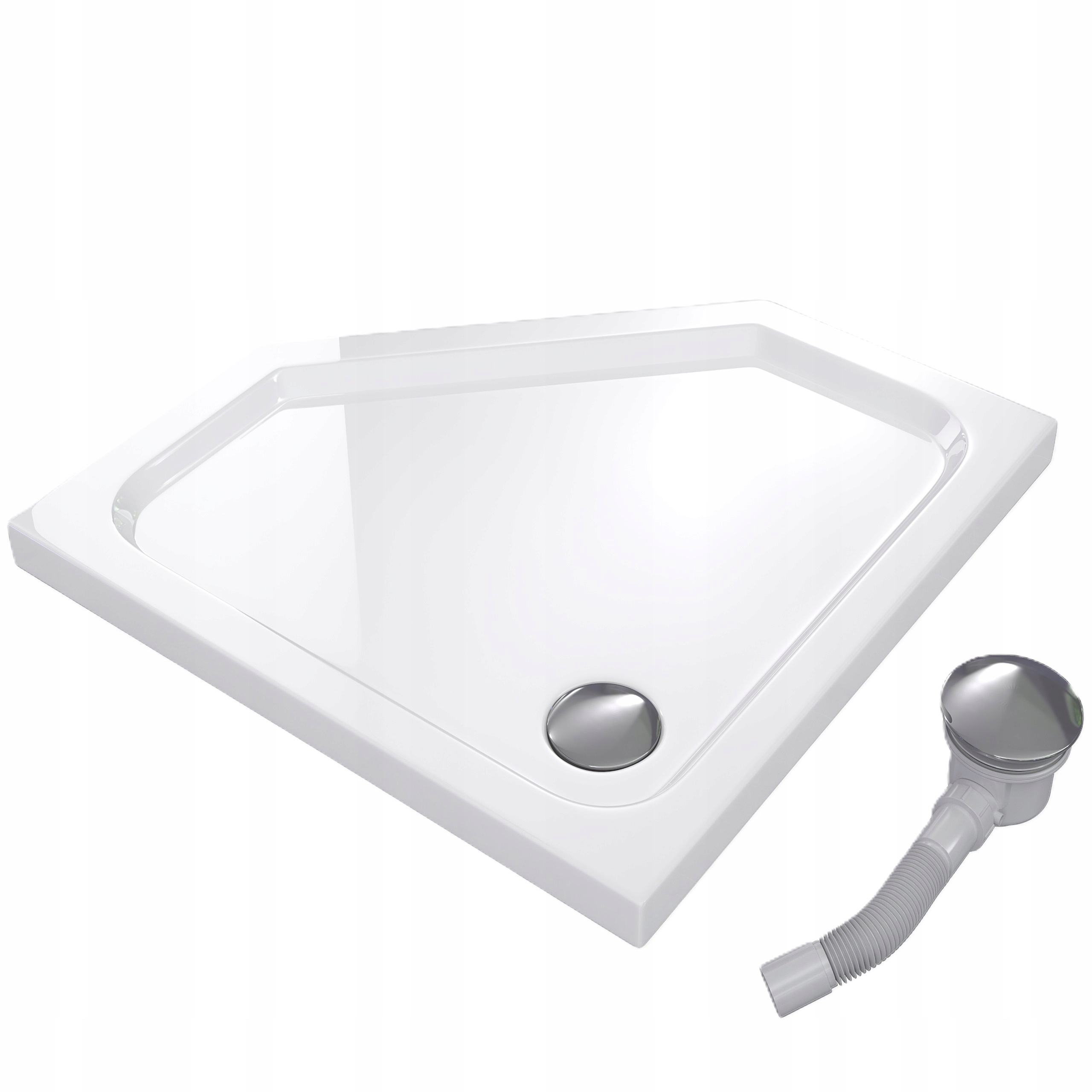 Pětiúhelníková Sprchová Vanička 90x90 Slim Nízká 5 CM Bílá Sifon