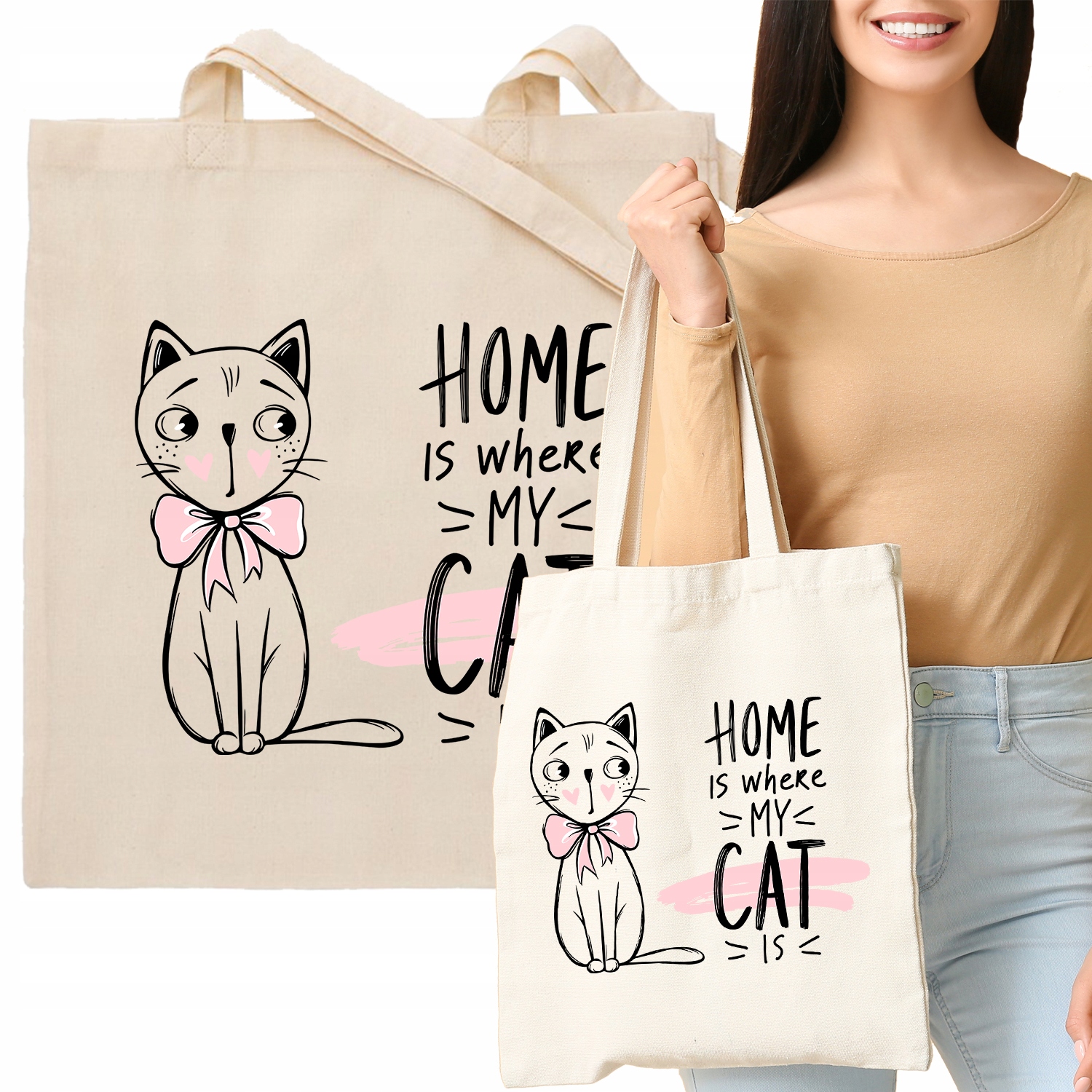 TORBA EKO Beżowa Prezent HOME IS WHERE MY CATS Wz