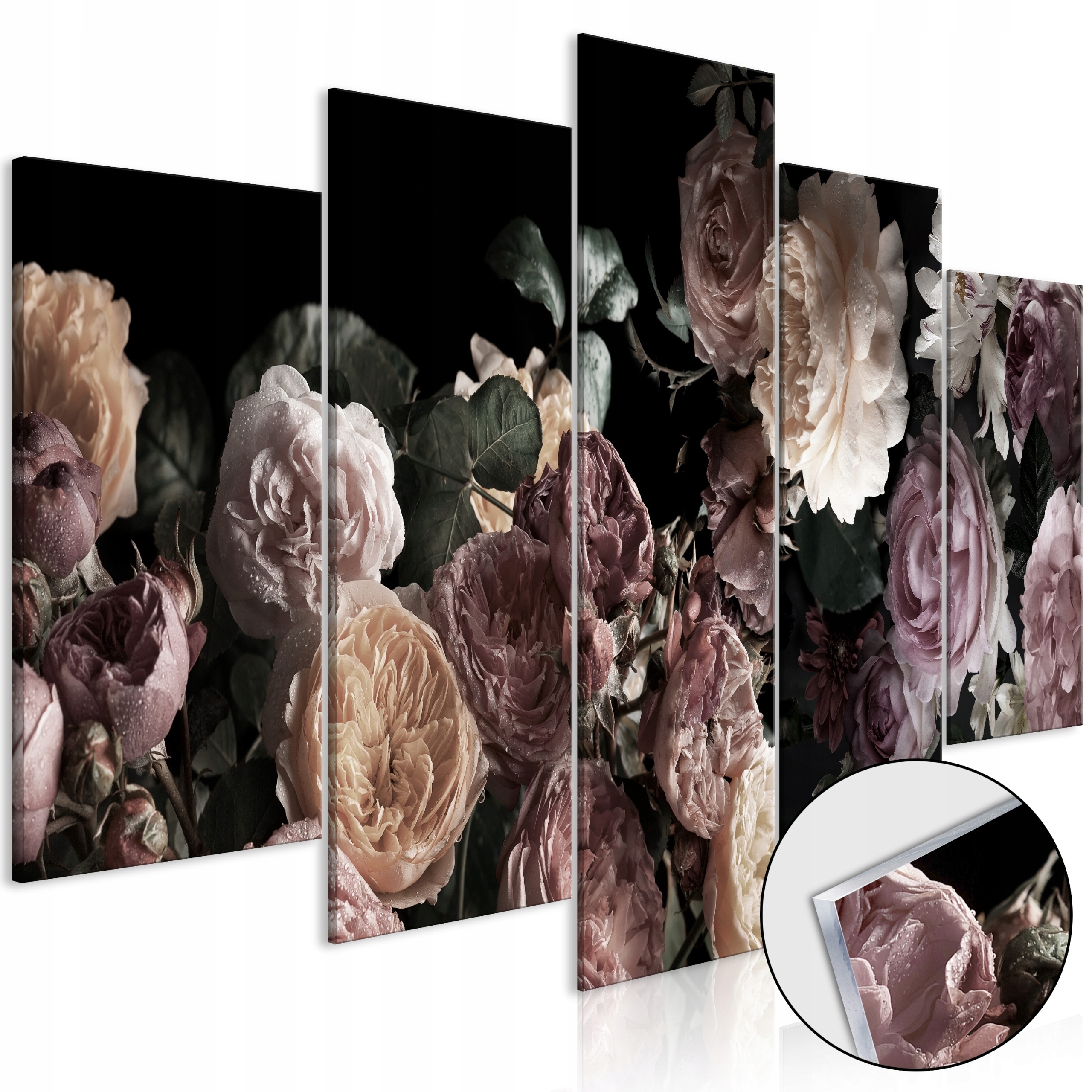 Akrylový Skleněný Obraz 5 Dílů Triptych Pivoňky Květiny Příroda Do Obývacího Pokoje 200x100