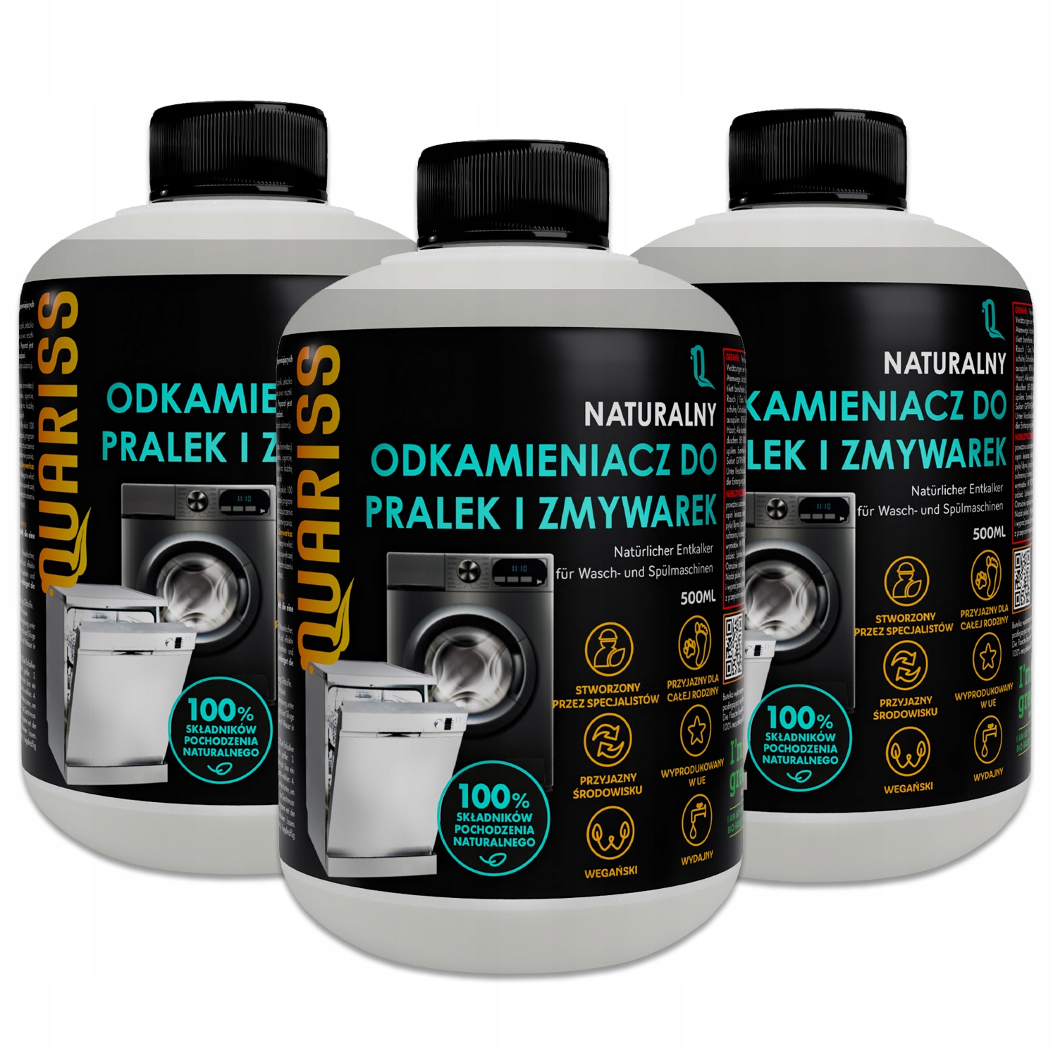 Levně Quariss Přírodní tekutý čistič pračky Myček nádobí Odvápňovač 3x500 ml