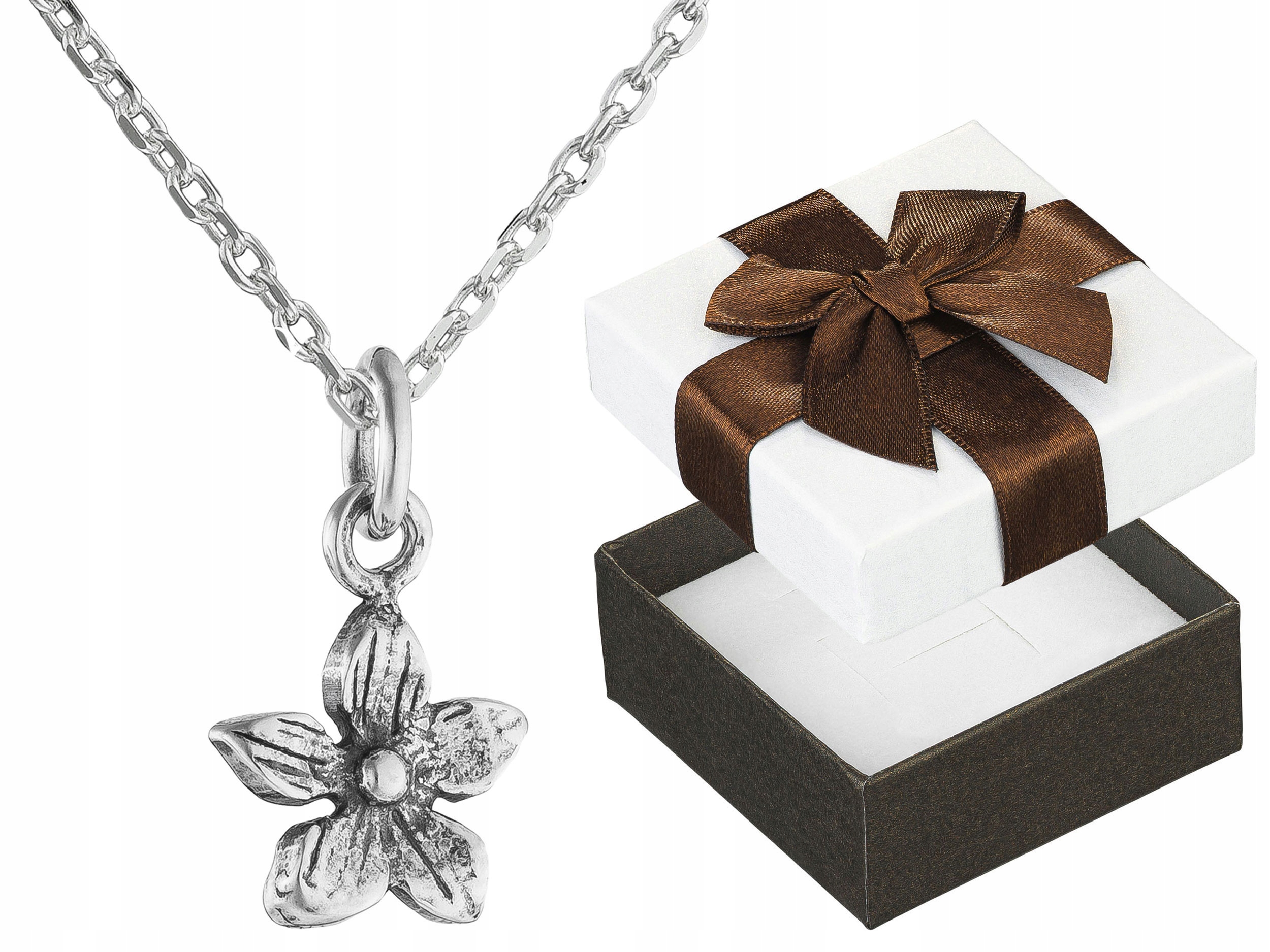 Dlouhý Stříbrný Dámský Náhrdelník Květina Oxidovaný Květ Stříbro Ankr 65 cm