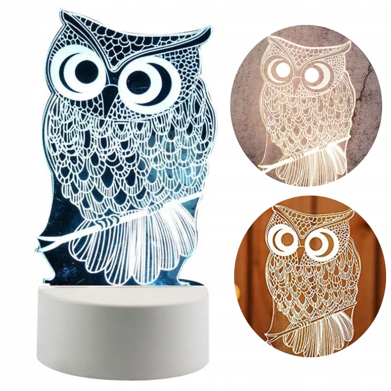 

Lampka Nocna 3D Led Sowa 3 Barwy Światła Prezent