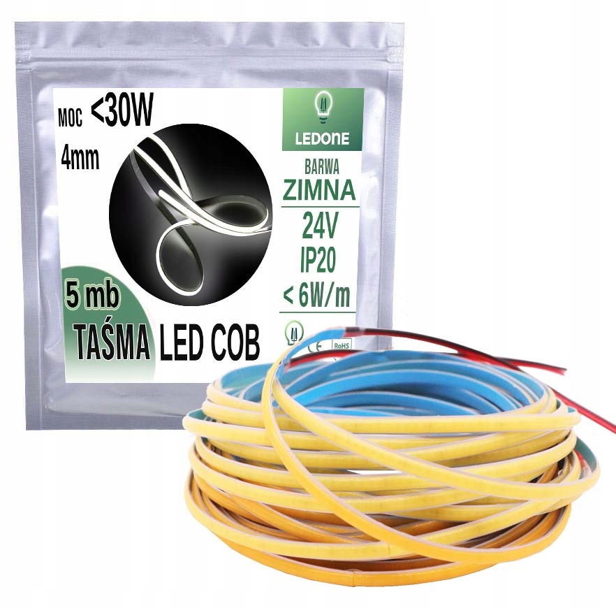 

Taśma Led Cob 4mm 24V neon linia biały zimny 5mb