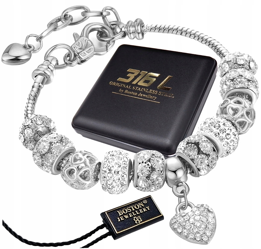 Srebrna Bransoletka Damska Modułowa Do Charms Serce Gotowy Zestaw Oryginał