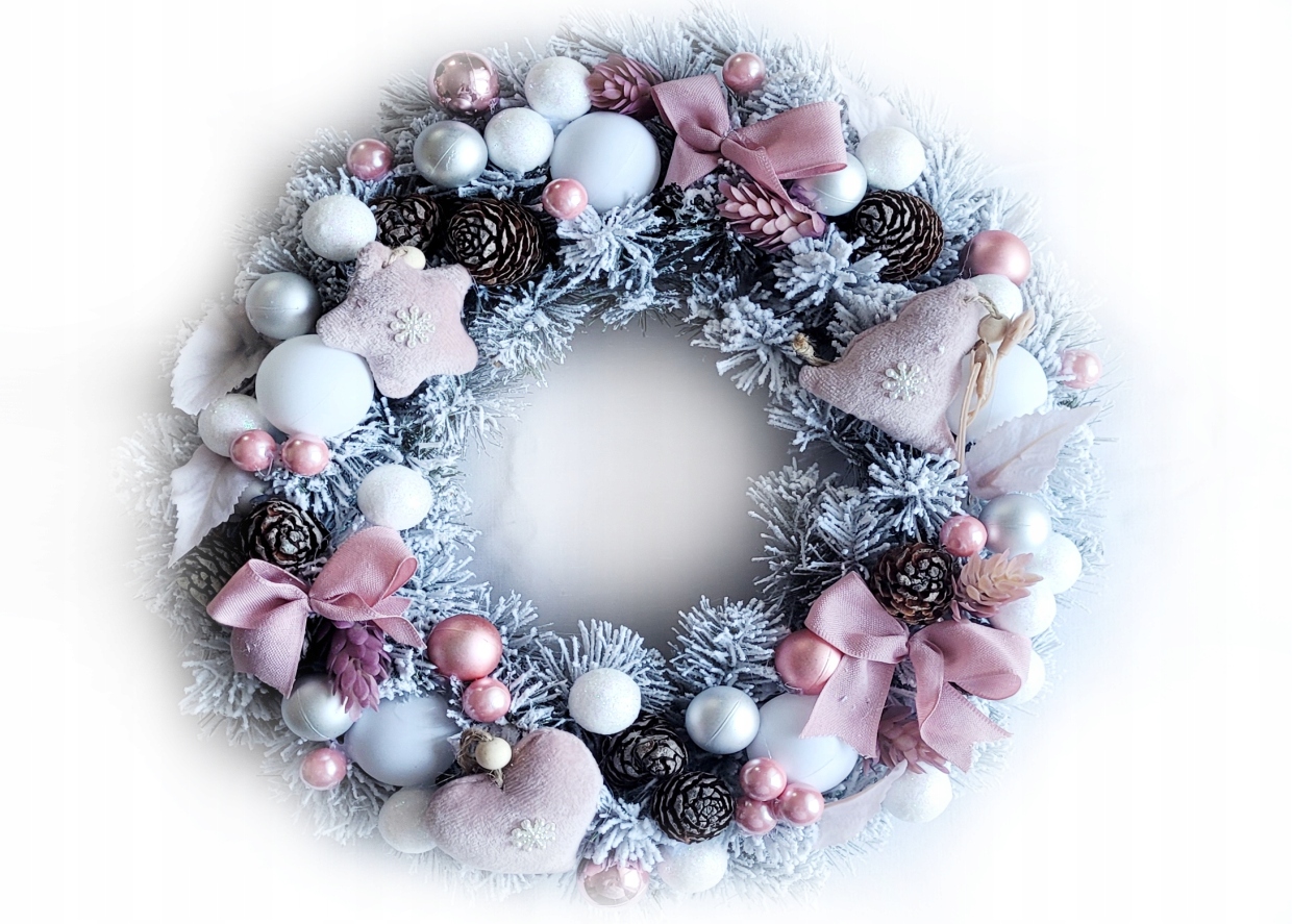

Wianek świąteczny stroik na drzwi 35cm Snow Pink