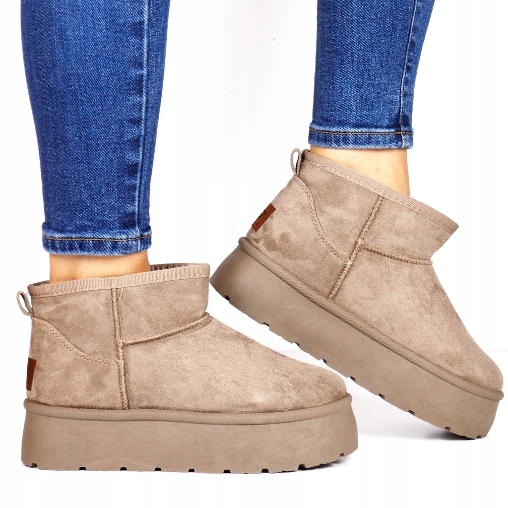 Semišové Béžové Sněhule Krátké Lehké Teplé Kožíšek Uvnitř Hot Střih