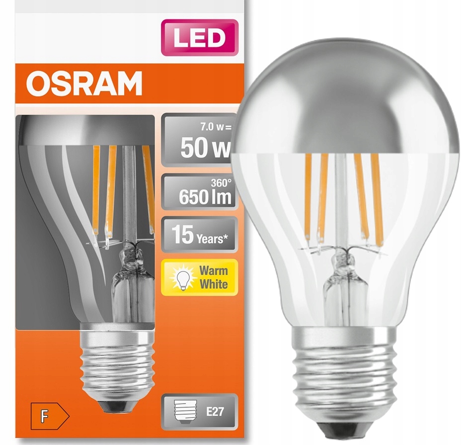 

Osram Led żarówka Srebrna 6.5W 50W E27 2700K