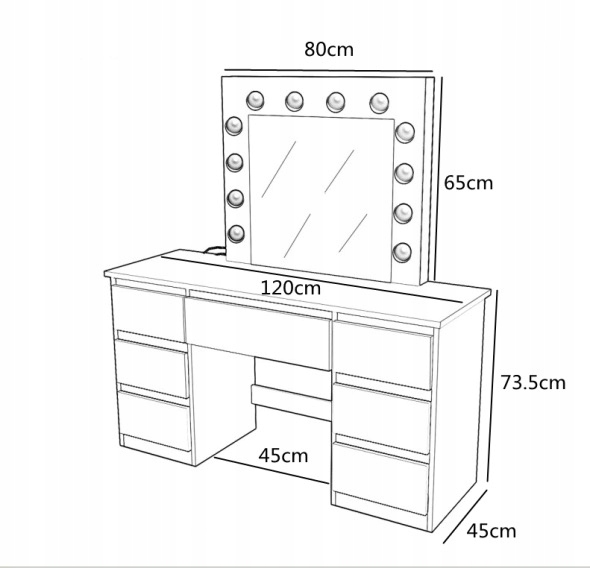 TOALETKA KOSMETYCZNA BIAŁA Z LUSTREM I TABORETEM 12 ŻARÓWEK LED REHA XL Kod producenta TO02