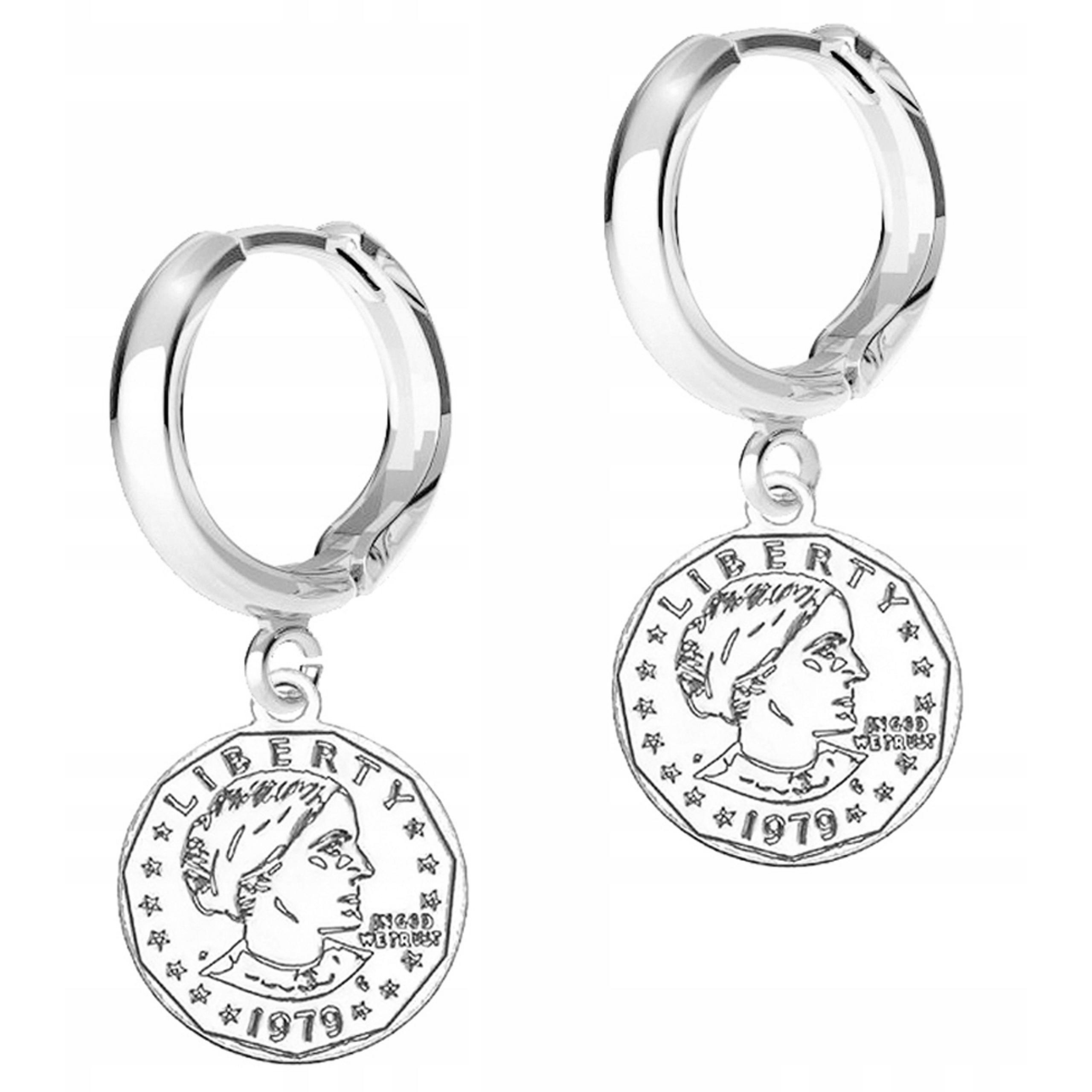 Stříbrné Náušnice Talismany mince Peníze Mince Stříbro 925