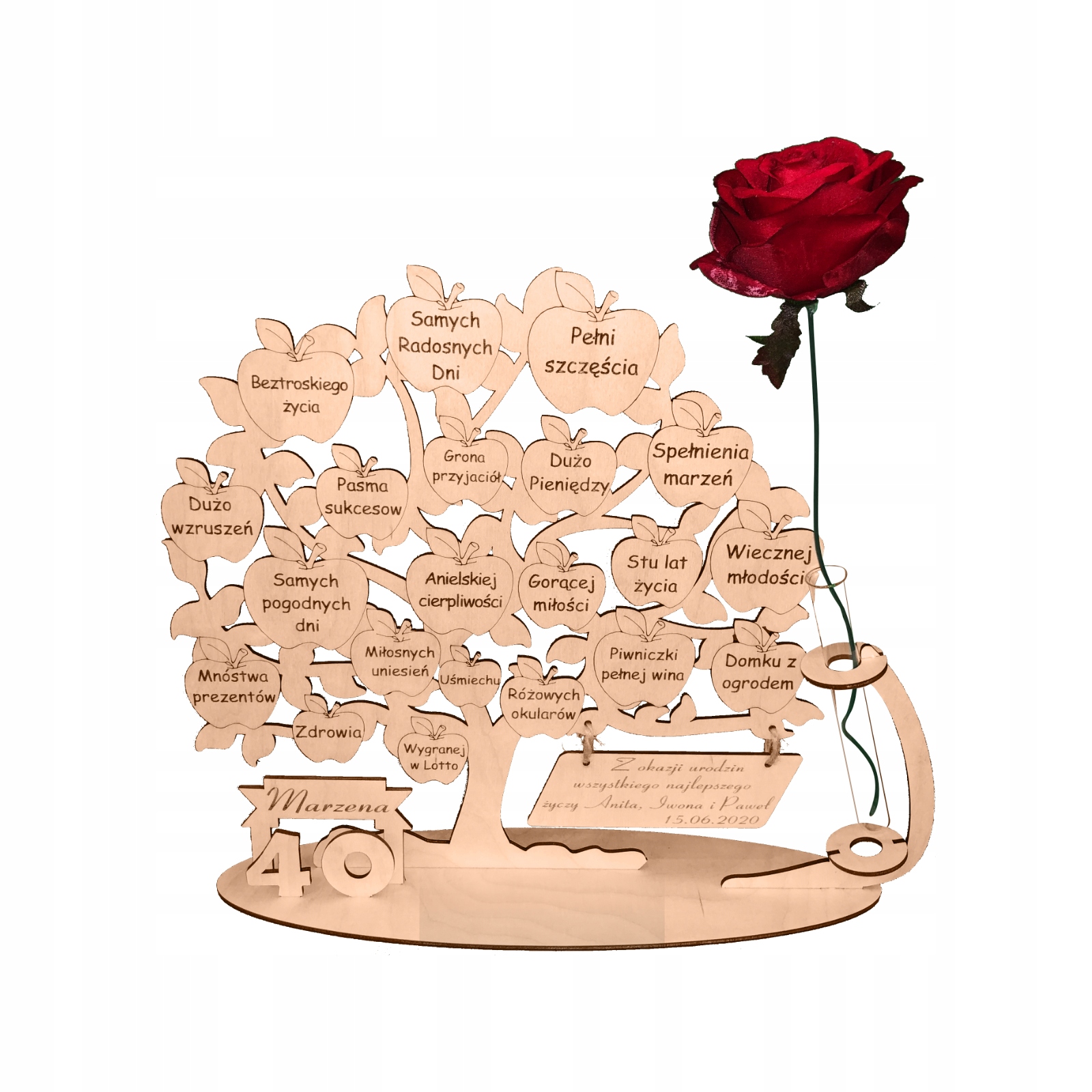 40. narozeniny, čtyřicítka, gravírovaný strom.