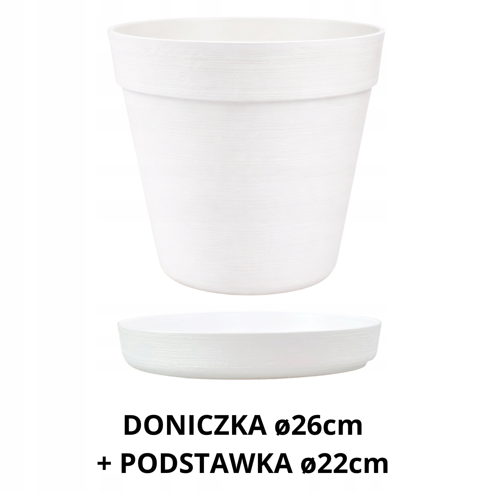 ZESTAW Doniczka 26cm + Podstawka 22cm, 8L, Stylowy Zestaw EKO, BIAŁY