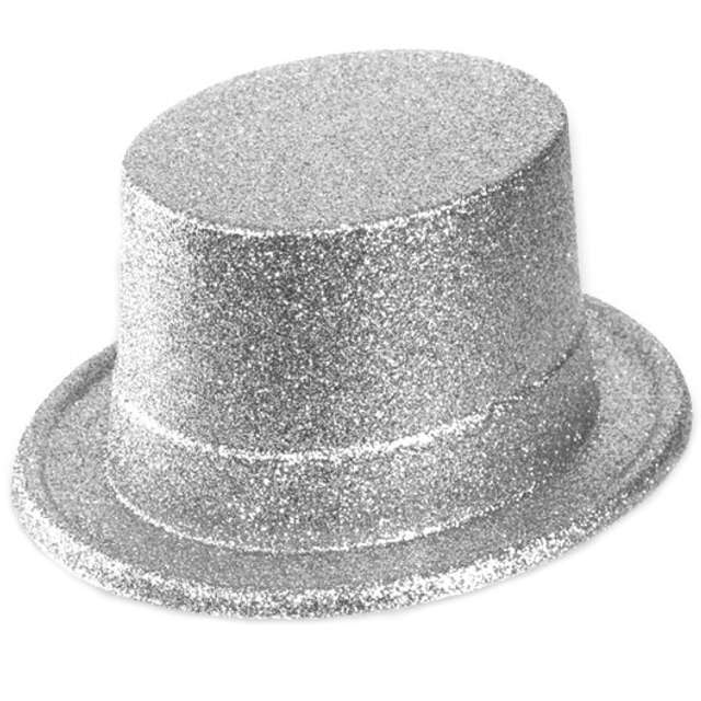 

Kapelusz cylinder plastikowy Brokatowy srebrny