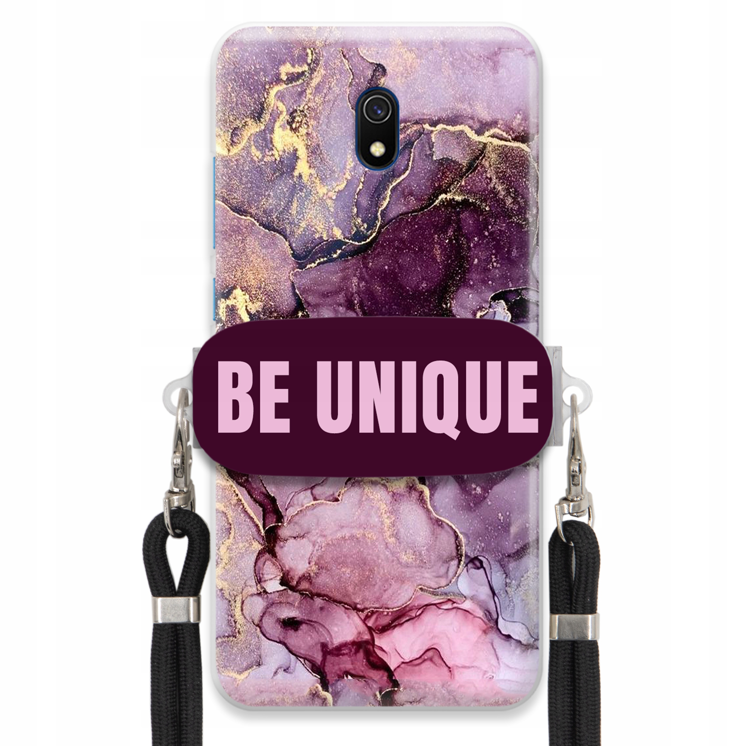 Puzdro pre Xiaomi Redmi 8A držiak na šnúrku Čierna Fialová Mramor Be Unique