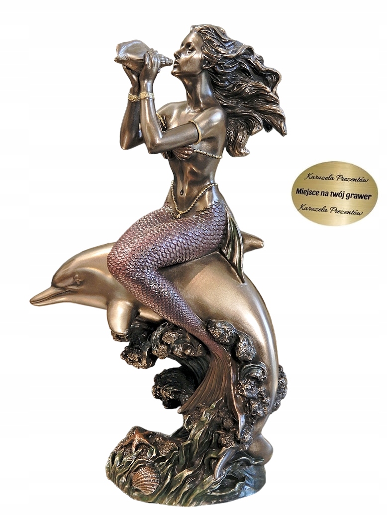 Krásna Morská Panna Na Delfíne Hrajúca Na Mušli Secesná Figúrka Veronese