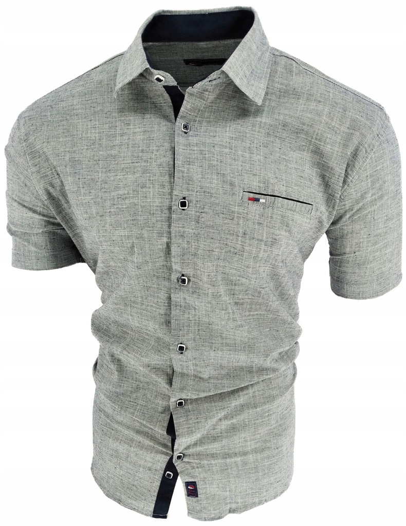 Pánská Košile Šedá Krátký Rukáv Klasická Elegantní Drobný vzor