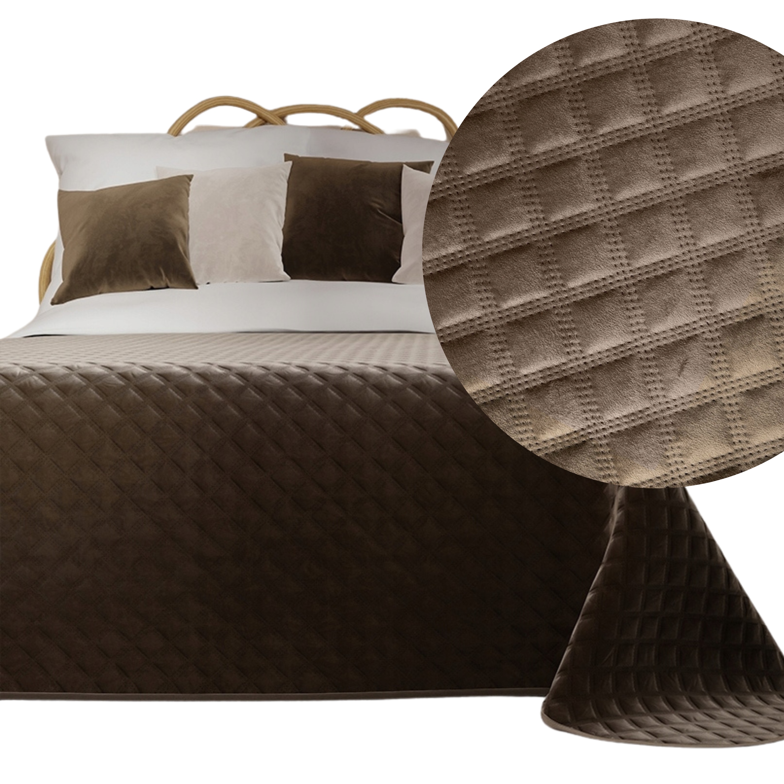 Duża narzuta pikowana na łóżko pled kapa 220x240 cm brązowa welwetowa