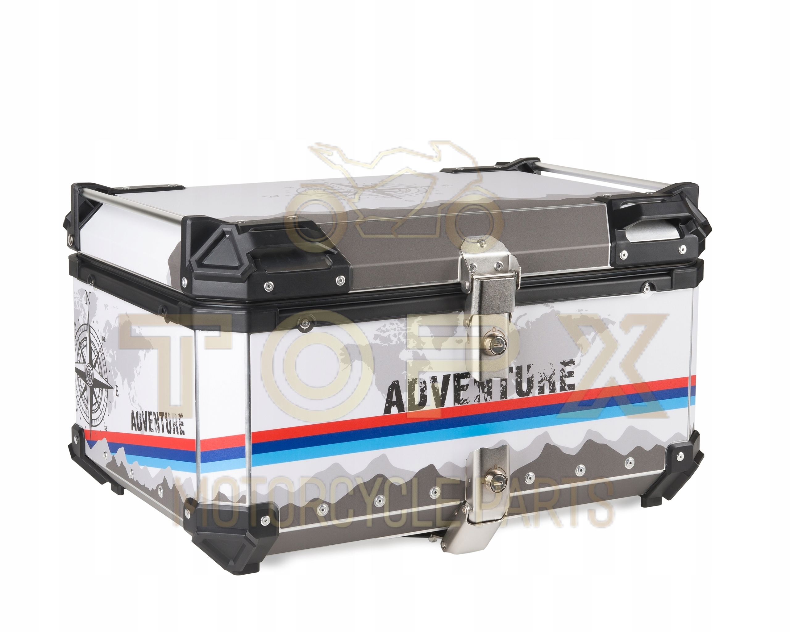 Kufr Na Motorku Centrální Hliníkový 65 L 2 Helmy Grafika Adventure Dýha