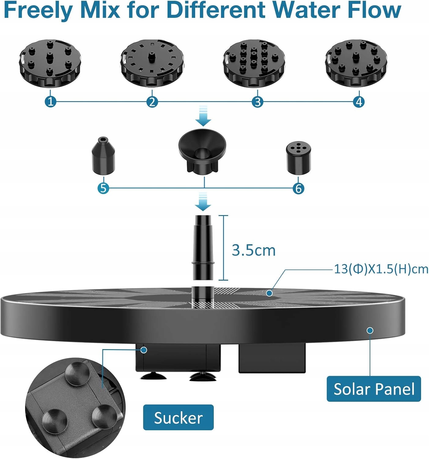 FONTANNA SOLARNA DO OGRODU 7v, 1.5w, 240l/h Wysokość produktu 0 cm