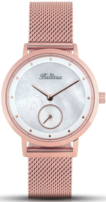 Elegantní Polský Dámské Hodinky Balticus Růžovo-zlatá Perla Pásek Set